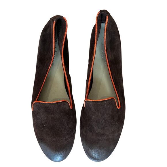 Sundance Brown Smoking Flats Shoes Size 39 8.5  Suede Leather Orange Trim Preppy - Picture 3 of 7